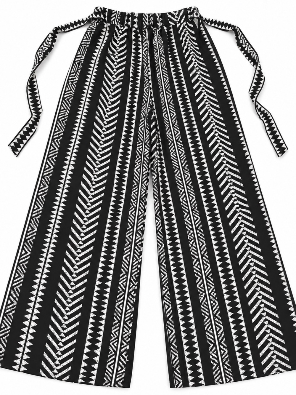 Black & White Wide-Leg Printed Pants